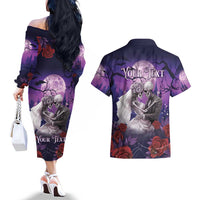 Personalised Halloween Skeleton Couple Couples Matching Off The Shoulder Long Sleeve Dress and Hawaiian Shirt Til Death Do Us Part LT05 - Wonder Print Shop