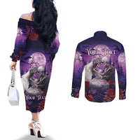 Personalised Halloween Skeleton Couple Couples Matching Off The Shoulder Long Sleeve Dress and Long Sleeve Button Shirt Til Death Do Us Part