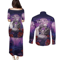 Personalised Halloween Skeleton Couple Couples Matching Puletasi and Long Sleeve Button Shirt Til Death Do Us Part LT05 - Wonder Print Shop