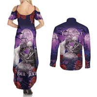 Personalised Halloween Skeleton Couple Couples Matching Summer Maxi Dress and Long Sleeve Button Shirt Til Death Do Us Part LT05 - Wonder Print Shop