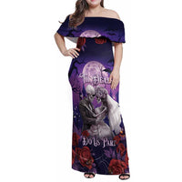 Personalised Halloween Skeleton Couple Family Matching Off Shoulder Maxi Dress and Hawaiian Shirt Til Death Do Us Part LT05 - Wonder Print Shop