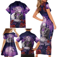 Personalised Halloween Skeleton Couple Family Matching Short Sleeve Bodycon Dress and Hawaiian Shirt Til Death Do Us Part LT05 - Wonder Print Shop