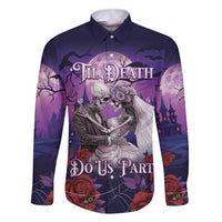 Personalised Halloween Skeleton Couple Family Matching Short Sleeve Bodycon Dress and Hawaiian Shirt Til Death Do Us Part LT05 - Wonder Print Shop