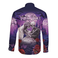 Personalised Halloween Skeleton Couple Long Sleeve Button Shirt Til Death Do Us Part LT05 - Wonder Print Shop