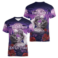 Personalised Halloween Skeleton Couple Women V-Neck T-Shirt Til Death Do Us Part LT05 - Wonder Print Shop