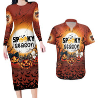 Coquette Pumpkin Halloween Couples Matching Long Sleeve Bodycon Dress and Hawaiian Shirt It's Spooky Season LT05 - Wonder Print Shop
