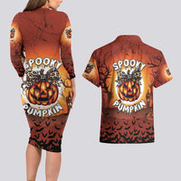 Coquette Pumpkin Halloween Couples Matching Long Sleeve Bodycon Dress and Hawaiian Shirt It's Spooky Season LT05 - Wonder Print Shop