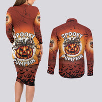 Coquette Pumpkin Halloween Couples Matching Long Sleeve Bodycon Dress and Long Sleeve Button Shirt It's Spooky Season LT05 - Wonder Print Shop