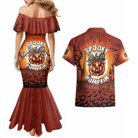 Coquette Pumpkin Halloween Couples Matching Mermaid Dress and Hawaiian Shirt It's Spooky Season LT05 - Wonder Print Shop