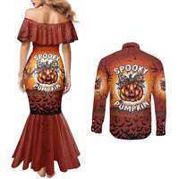 Coquette Pumpkin Halloween Couples Matching Mermaid Dress and Long Sleeve Button Shirt It's Spooky Season