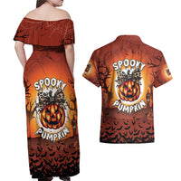 Coquette Pumpkin Halloween Couples Matching Off Shoulder Maxi Dress and Hawaiian Shirt It's Spooky Season LT05 - Wonder Print Shop