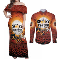 Coquette Pumpkin Halloween Couples Matching Off Shoulder Maxi Dress and Long Sleeve Button Shirt It's Spooky Season LT05 - Wonder Print Shop