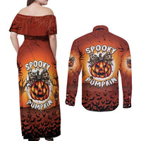 Coquette Pumpkin Halloween Couples Matching Off Shoulder Maxi Dress and Long Sleeve Button Shirt It's Spooky Season LT05 - Wonder Print Shop