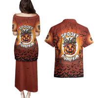 Coquette Pumpkin Halloween Couples Matching Puletasi and Hawaiian Shirt It's Spooky Season LT05 - Wonder Print Shop