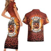 Coquette Pumpkin Halloween Couples Matching Short Sleeve Bodycon Dress and Hawaiian Shirt It's Spooky Season LT05 - Wonder Print Shop
