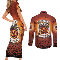 Coquette Pumpkin Halloween Couples Matching Short Sleeve Bodycon Dress and Long Sleeve Button Shirt It's Spooky Season LT05 - Wonder Print Shop