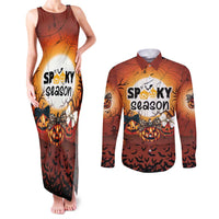 Coquette Pumpkin Halloween Couples Matching Tank Maxi Dress and Long Sleeve Button Shirt It's Spooky Season LT05 - Wonder Print Shop