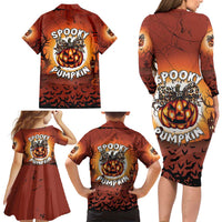 Coquette Pumpkin Halloween Family Matching Long Sleeve Bodycon Dress and Hawaiian Shirt It's Spooky Season LT05 - Wonder Print Shop