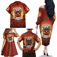 Coquette Pumpkin Halloween Family Matching Off The Shoulder Long Sleeve Dress and Hawaiian Shirt It's Spooky Season LT05 - Wonder Print Shop