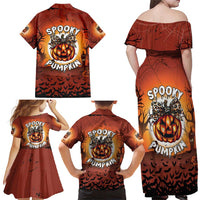 Coquette Pumpkin Halloween Family Matching Off Shoulder Maxi Dress and Hawaiian Shirt It's Spooky Season LT05 - Wonder Print Shop