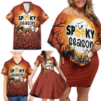 Coquette Pumpkin Halloween Family Matching Off Shoulder Short Dress and Hawaiian Shirt It's Spooky Season LT05 - Wonder Print Shop