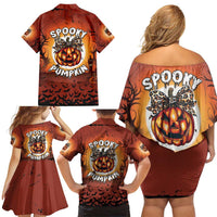 Coquette Pumpkin Halloween Family Matching Off Shoulder Short Dress and Hawaiian Shirt It's Spooky Season LT05 - Wonder Print Shop