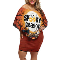 Coquette Pumpkin Halloween Family Matching Off Shoulder Short Dress and Hawaiian Shirt It's Spooky Season LT05 - Wonder Print Shop