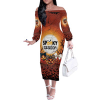 Coquette Pumpkin Halloween Off The Shoulder Long Sleeve Dress It's Spooky Season LT05 - Wonder Print Shop