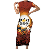 Coquette Pumpkin Halloween Short Sleeve Bodycon Dress It's Spooky Season LT05 - Wonder Print Shop