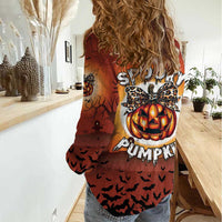 Coquette Pumpkin Halloween Women Casual Shirt It's Spooky Season LT05 - Wonder Print Shop