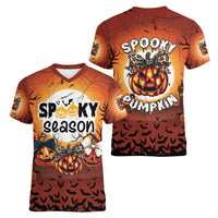 Coquette Pumpkin Halloween Women V-Neck T-Shirt It's Spooky Season LT05 - Wonder Print Shop