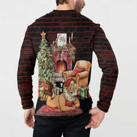 Funny Christmas Button Sweatshirt Naughty Santa Im Laying On Your Present - Wonder Print Shop