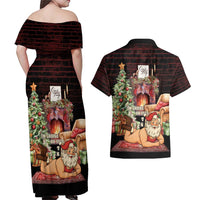 Funny Christmas Couples Matching Off Shoulder Maxi Dress and Hawaiian Shirt Naughty Santa Im Laying On Your Present - Wonder Print Shop