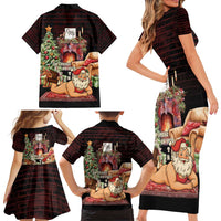 Funny Christmas Family Matching Short Sleeve Bodycon Dress and Hawaiian Shirt Naughty Santa Im Laying On Your Present - Wonder Print Shop