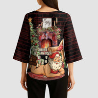 Funny Christmas Kimono Sleeve Blouse Naughty Santa Im Laying On Your Present - Wonder Print Shop