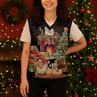 Funny Christmas Knitted V-Neck Vest Naughty Santa Im Laying On Your Present - Wonder Print Shop