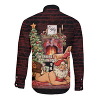 Funny Christmas Long Sleeve Button Shirt Naughty Santa Im Laying On Your Present - Wonder Print Shop