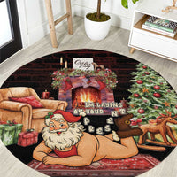 Funny Christmas Round Carpet Naughty Santa Im Laying On Your Present - Wonder Print Shop