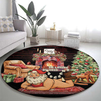 Funny Christmas Round Carpet Naughty Santa Im Laying On Your Present - Wonder Print Shop