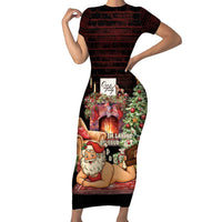 Funny Christmas Short Sleeve Bodycon Dress Naughty Santa Im Laying On Your Present - Wonder Print Shop