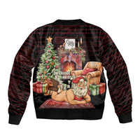 Funny Christmas Sleeve Zip Bomber Jacket Naughty Santa Im Laying On Your Present - Wonder Print Shop