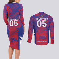 Custom Les Grenadiers Haiti Football Couples Matching Long Sleeve Bodycon Dress and Long Sleeve Button Shirt Tropical Vibes - Wonder Print Shop