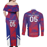 Custom Les Grenadiers Haiti Football Couples Matching Off Shoulder Maxi Dress and Long Sleeve Button Shirt Tropical Vibes - Wonder Print Shop