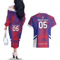 Custom Les Grenadiers Haiti Football Couples Matching Off The Shoulder Long Sleeve Dress and Hawaiian Shirt Tropical Vibes - Wonder Print Shop