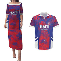 Custom Les Grenadiers Haiti Football Couples Matching Puletasi and Hawaiian Shirt Tropical Vibes - Wonder Print Shop