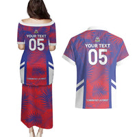 Custom Les Grenadiers Haiti Football Couples Matching Puletasi and Hawaiian Shirt Tropical Vibes - Wonder Print Shop