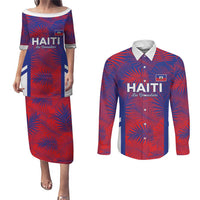Custom Les Grenadiers Haiti Football Couples Matching Puletasi and Long Sleeve Button Shirt Tropical Vibes - Wonder Print Shop