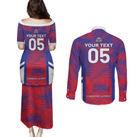 Custom Les Grenadiers Haiti Football Couples Matching Puletasi and Long Sleeve Button Shirt Tropical Vibes - Wonder Print Shop