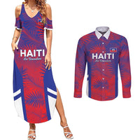 Custom Les Grenadiers Haiti Football Couples Matching Summer Maxi Dress and Long Sleeve Button Shirt Tropical Vibes - Wonder Print Shop