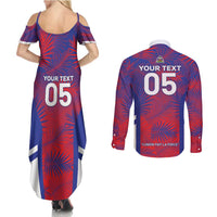 Custom Les Grenadiers Haiti Football Couples Matching Summer Maxi Dress and Long Sleeve Button Shirt Tropical Vibes - Wonder Print Shop